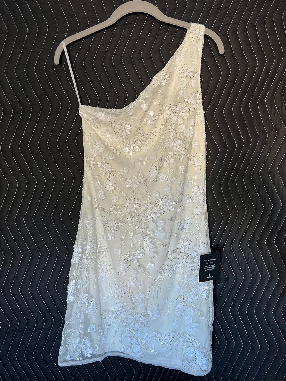 Lulu's Ivory One-Shoulder Beaded Cocktail Dress